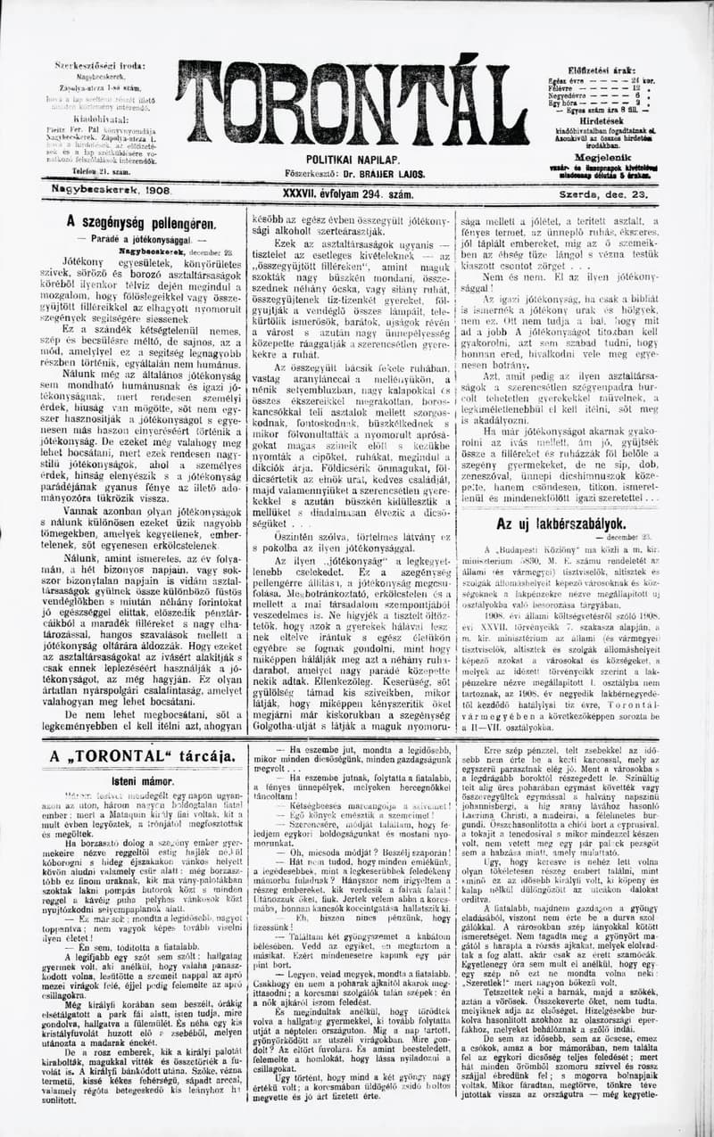Torontál, 37. évf. 1908. december 23. 294. sz.