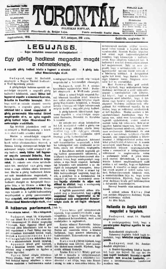 Torontál, 45. évf. 1916. szeptember 14. 210. sz.