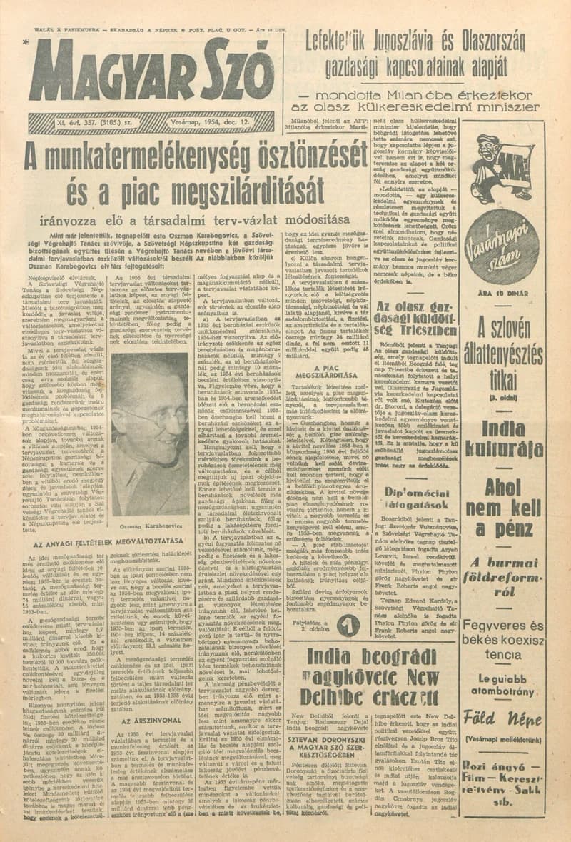 Magyar Szó, 11. évf. 1954. december 12. 337. sz. 1–14. oldal