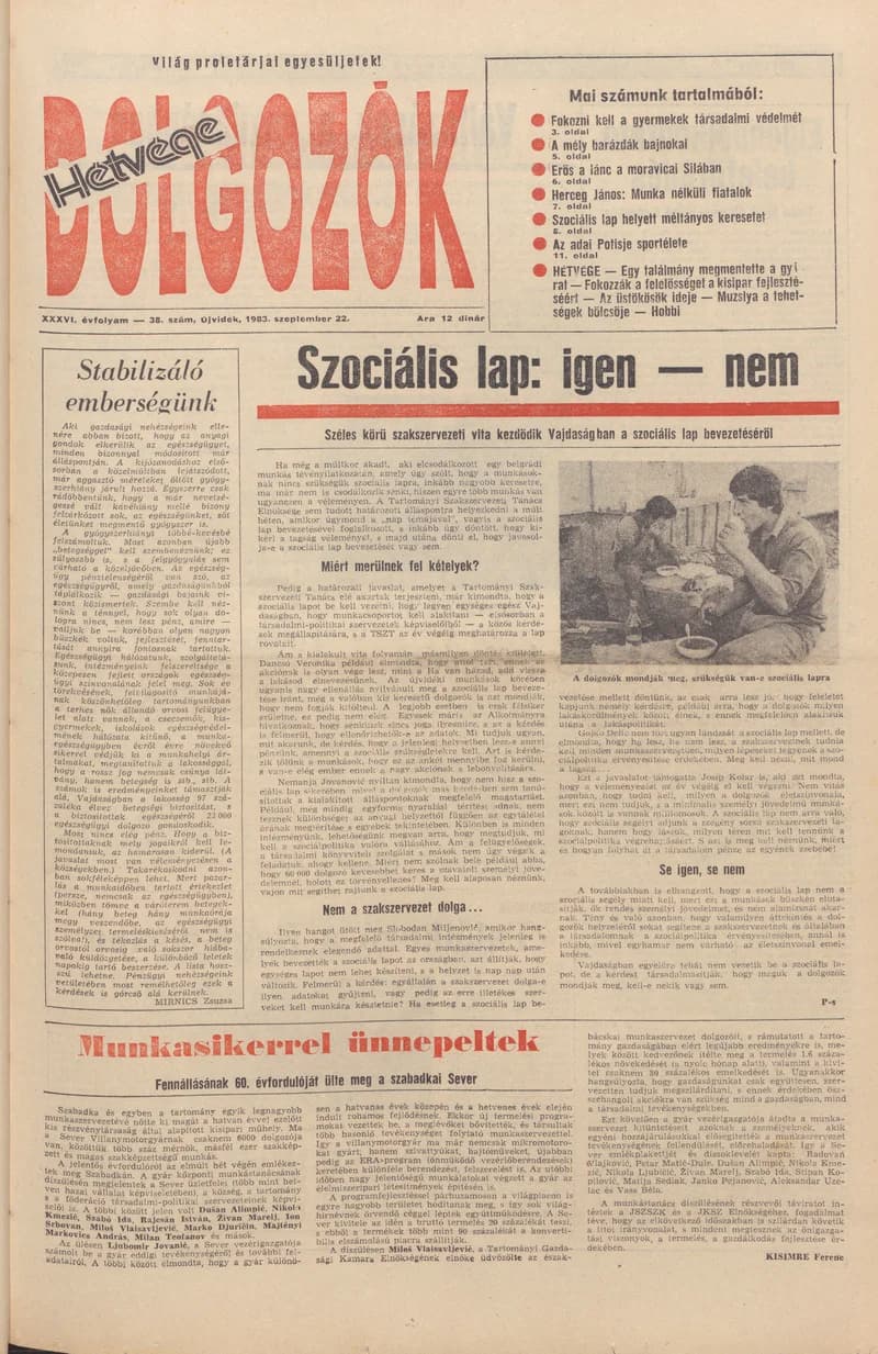 Dolgozók, 37. évf. 1983. szeptember 22. 38. sz.