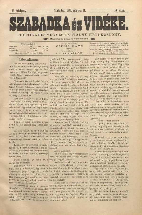 Szabadka és vidéke II, 2. évf. 1894. március 11. 10. sz.
