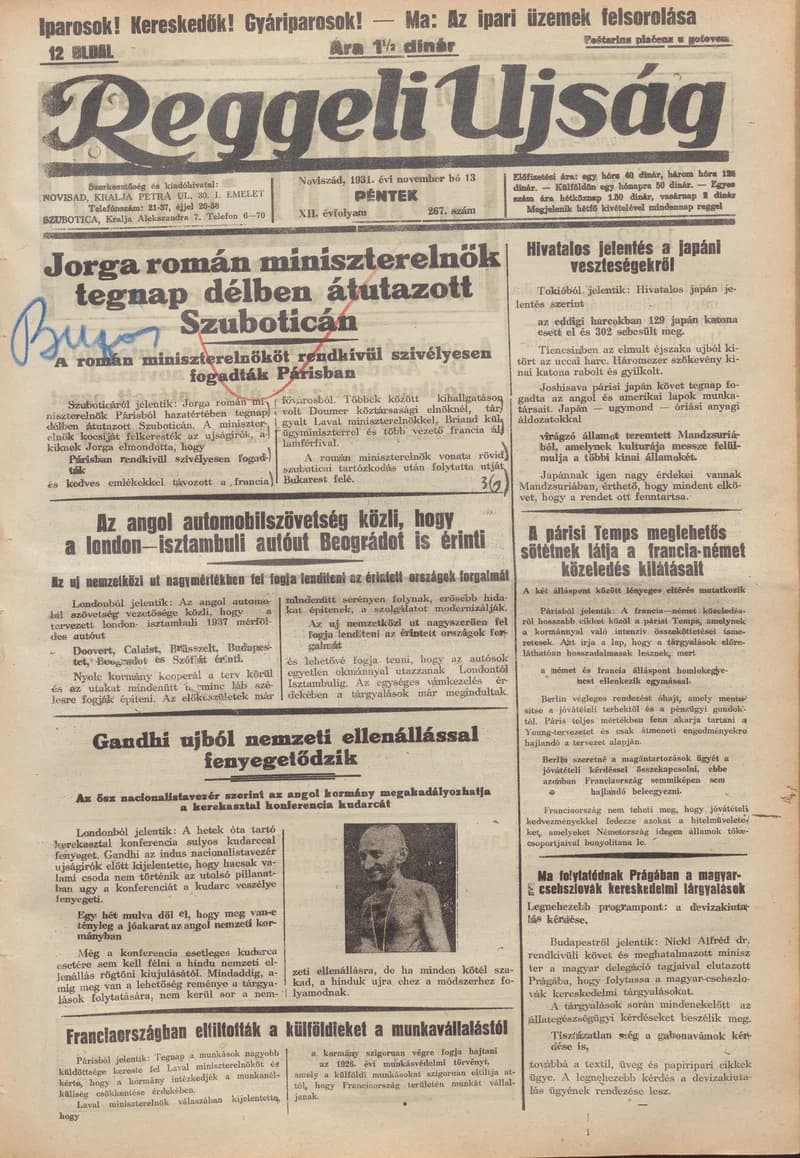 Reggeli Újság, 12. évf. 1931. november 13. 267. sz.