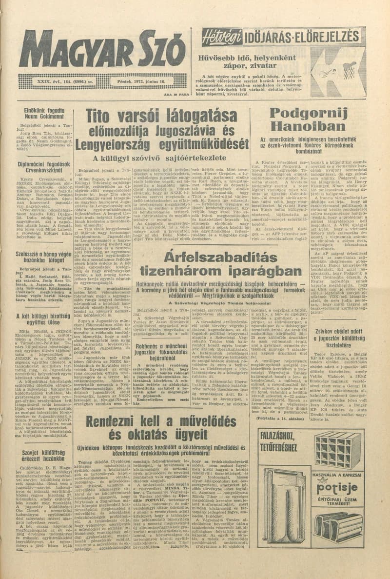 Magyar Szó, 29. évf. 1972. június 16. 164. sz. 1–16. oldal