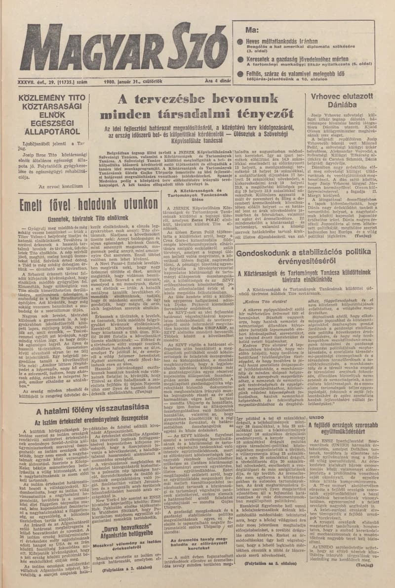 Magyar Szó, 37. évf. 1980. január 31. 29. sz. 1–20. oldal