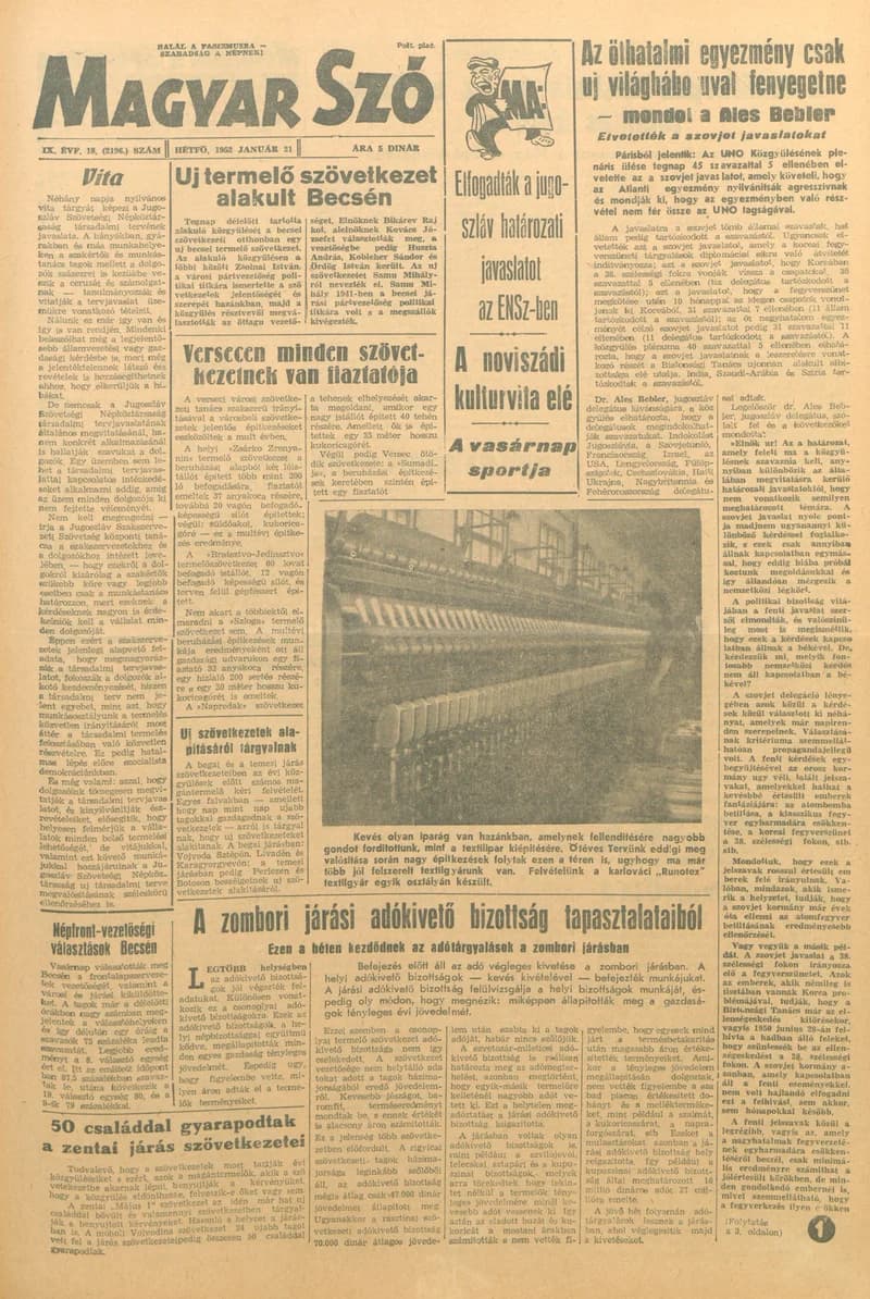 Magyar Szó, 9. évf. 1952. január 21. 18. sz. 1–6. oldal