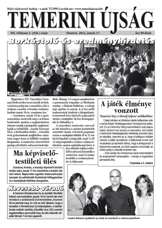 Temerini Újság, 19. évf. 2013. január 17. 3. sz.