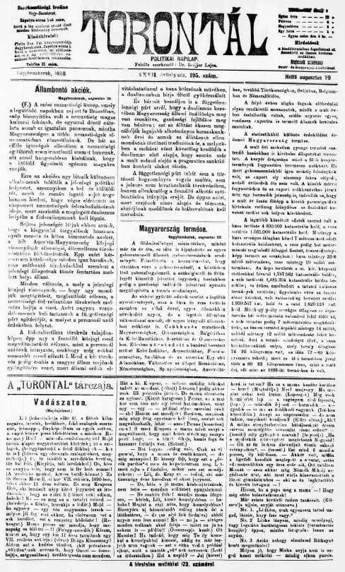 Torontál, 27. évf. 1898. augusztus 29. 195. sz.