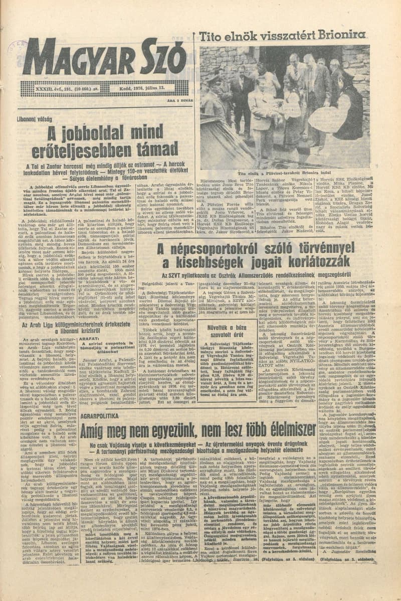 Magyar Szó, 33. évf. 1976. július 13. 191. sz. 1–16. oldal