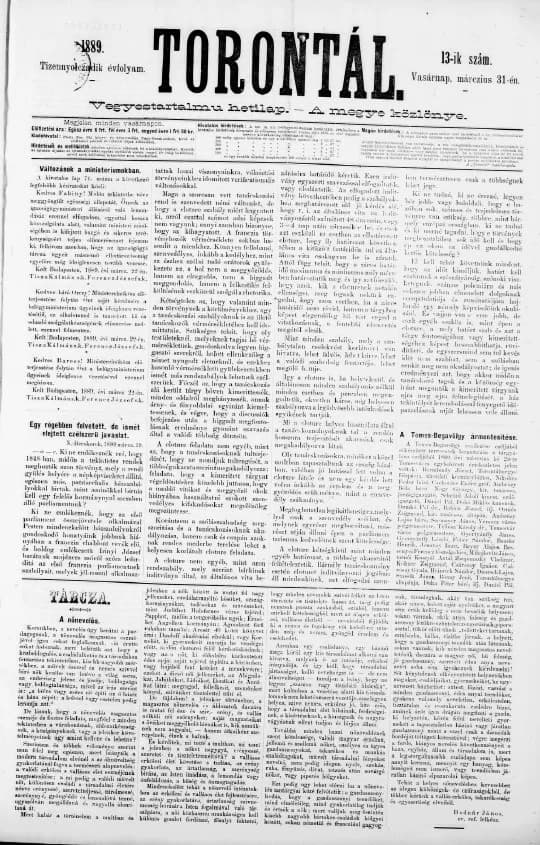 Torontál, 18. évf. 1889. március 31. 13. sz.