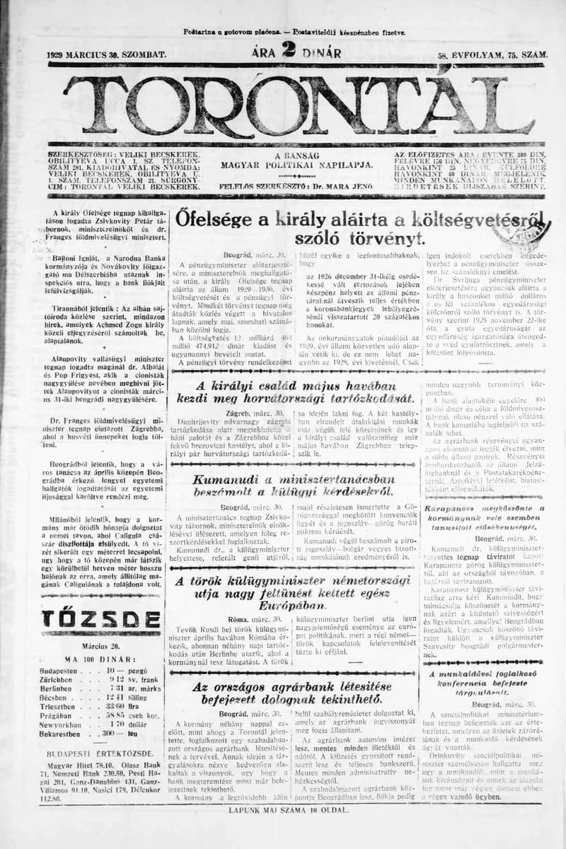 Torontál, 58. évf. 1929. március 30. 75. sz.