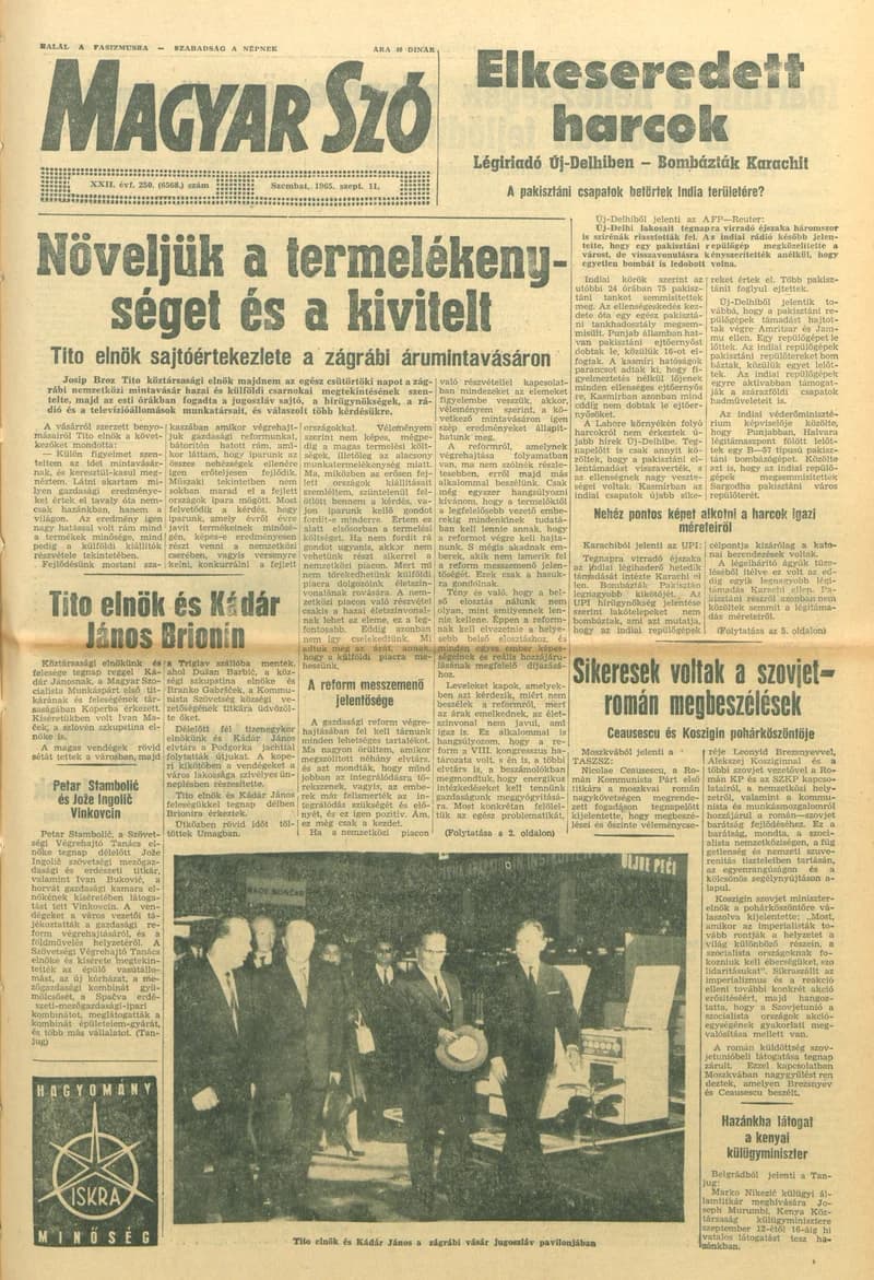 Magyar Szó, 22. évf. 1965. szeptember 11. 250. sz. 1–12. oldal