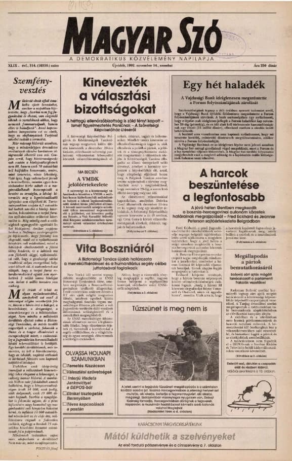 Magyar Szó, 49. évf. 1992. november 14. 314. sz. 1–16. oldal