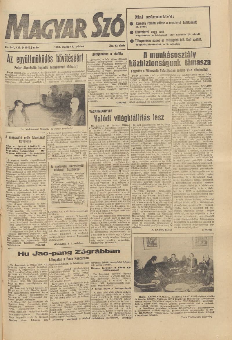 Magyar Szó, 40. évf. 1983. május 13. 129. sz. 1–20. oldal