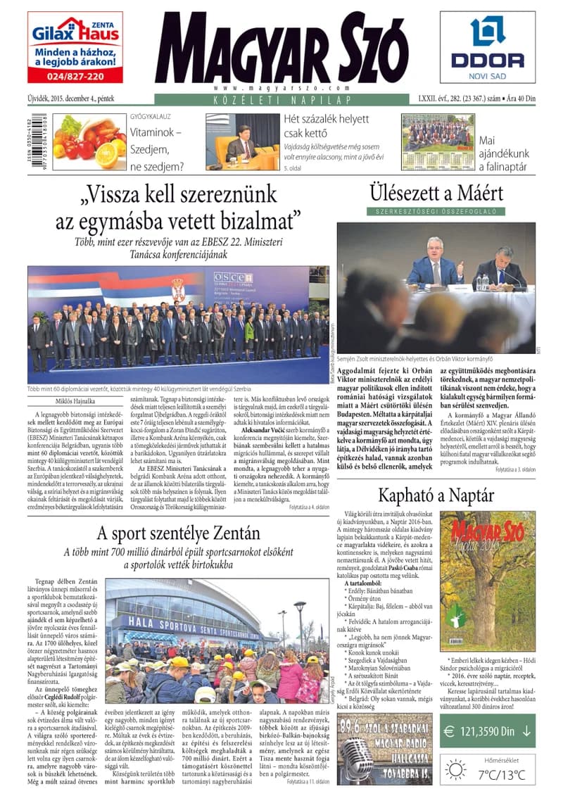 Magyar Szó, 72. évf. 2015. december 4. 282. sz. 1–16. oldal