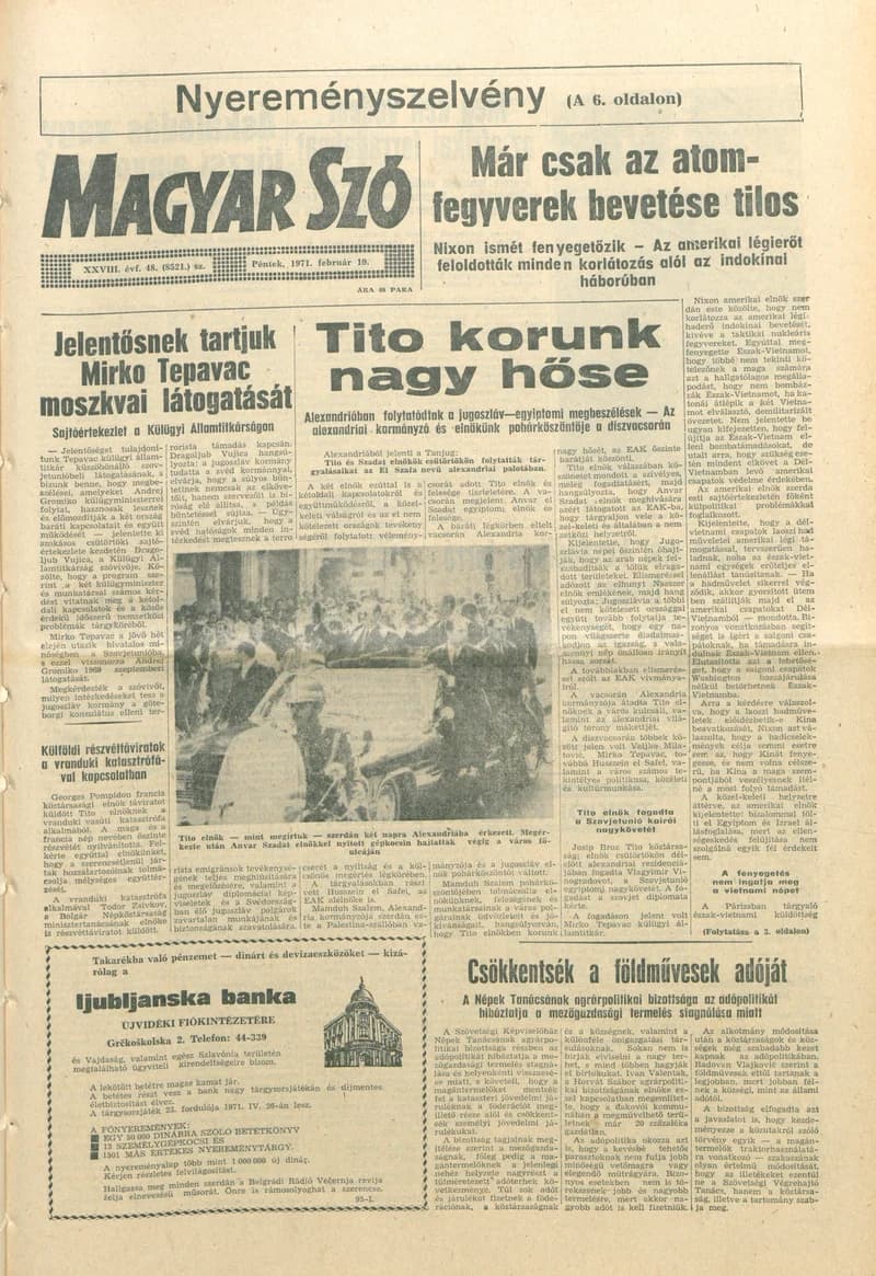 Magyar Szó, 28. évf. 1971. február 19. 48. sz. 1–12. oldal