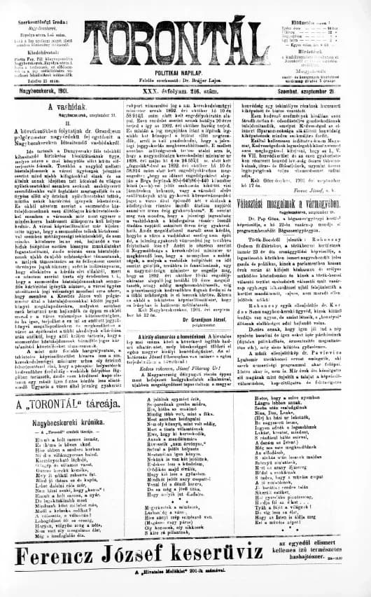 Torontál, 30. évf. 1901. szeptember 21. 216. sz.