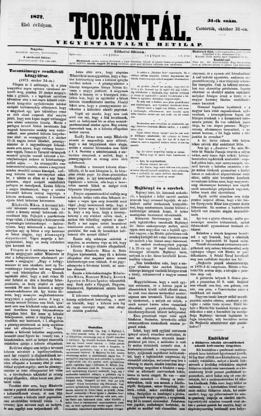 Torontál, 1. évf. 1872. október 31. 31. sz.