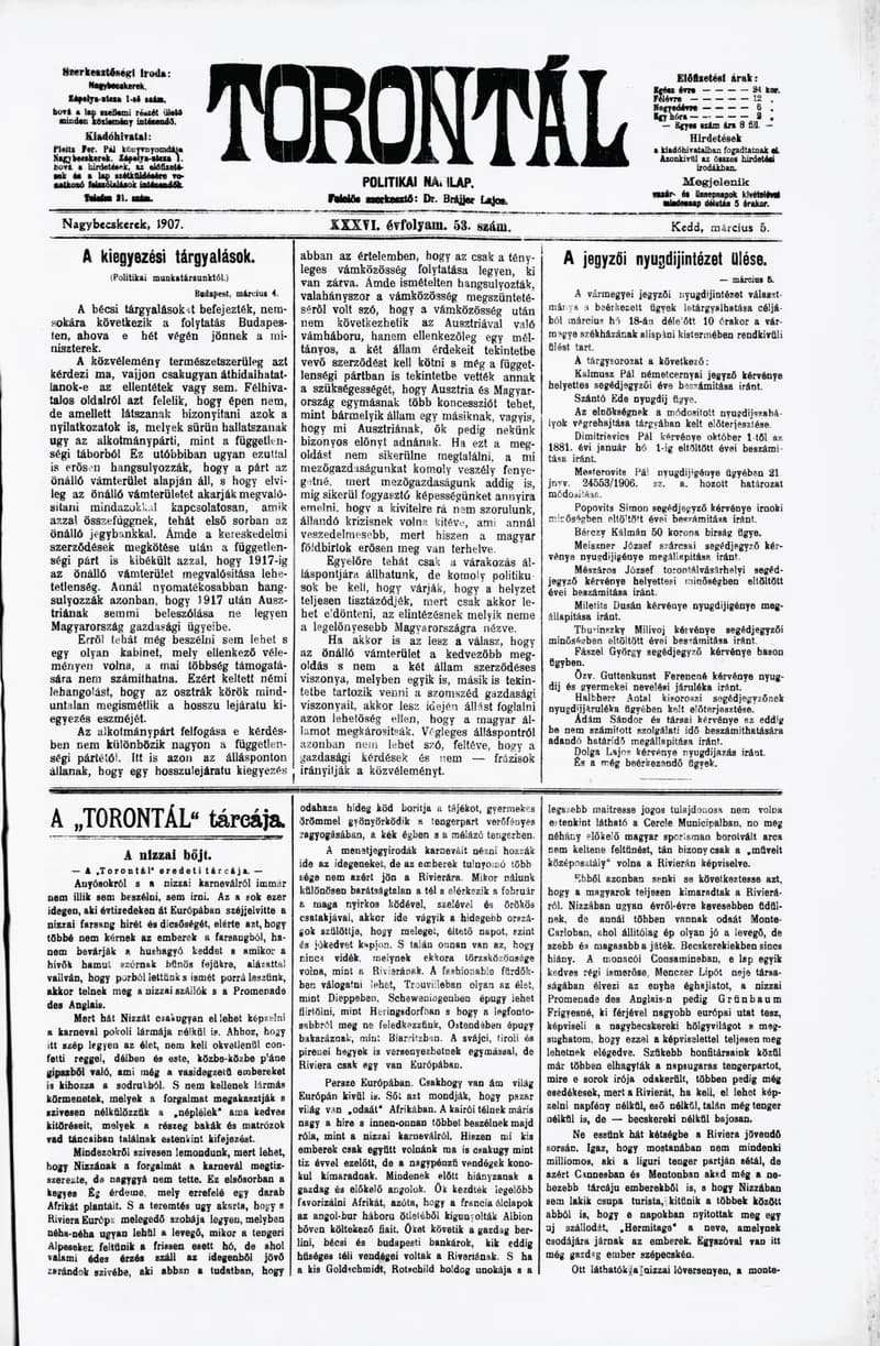 Torontál, 36. évf. 1907. március 5. 53. sz.