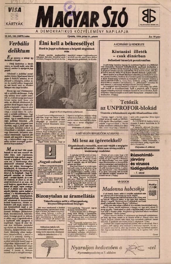 Magyar Szó, 51. évf. 1994. július 15. 144. sz. 1–16. oldal