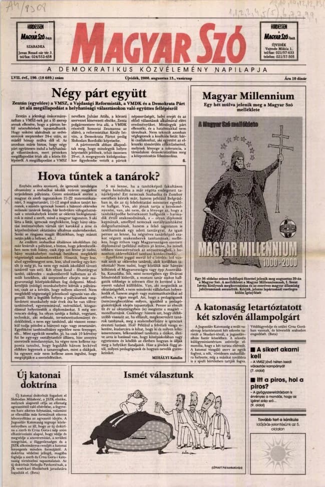 Magyar Szó, 57. évf. 2000. augusztus 13. 190. sz. 1–24. oldal