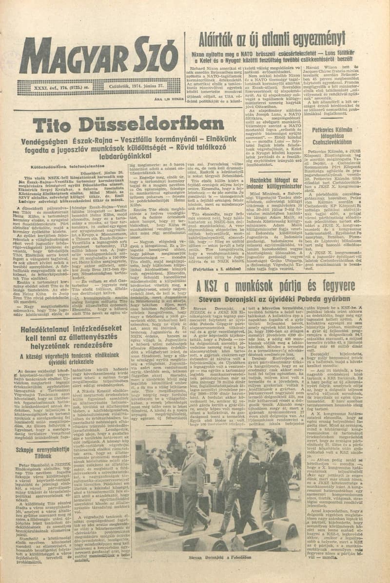 Magyar Szó, 31. évf. 1974. június 27. 174. sz. 1–20. oldal