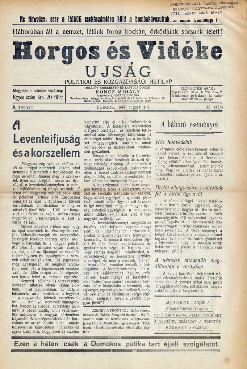 Horgos és vidéke, 9. évf. 1944. augusztus 6. 32. sz.
