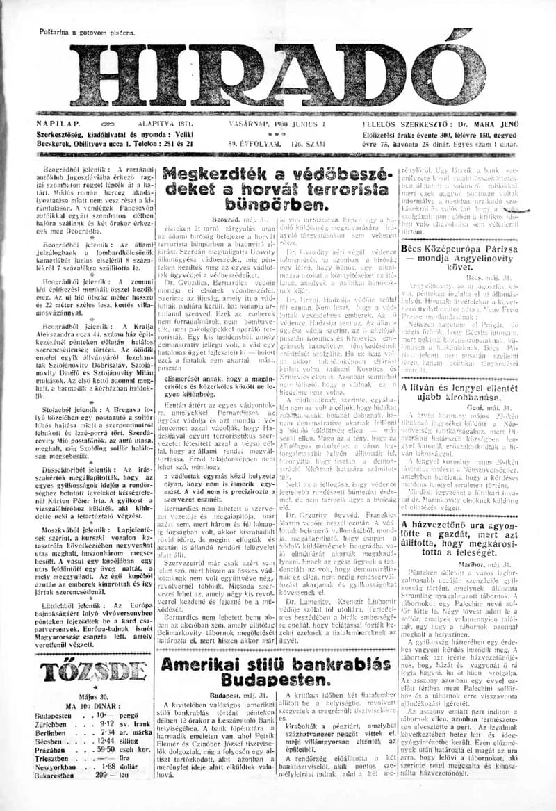 Híradó, 59. évf. 1930. június 1. 126. sz.