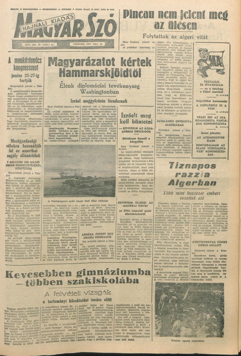 Magyar Szó, 14. évf. 1957. február 14. 43. sz. 1–12. oldal
