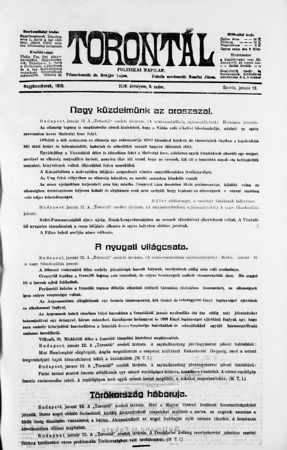 Torontál, 44. évf. 1915. január 13. 9. sz.