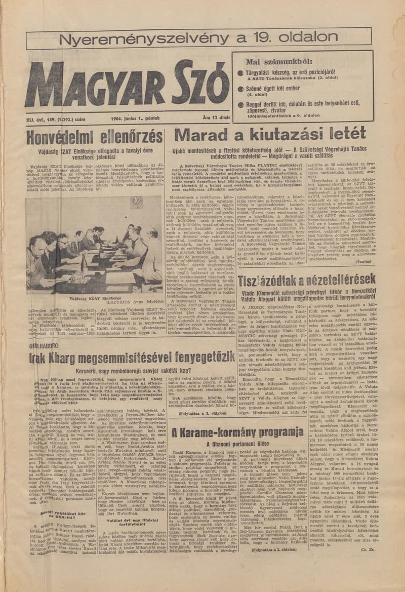 Magyar Szó, 41. évf. 1984. június 1. 149. sz. 1–20. oldal