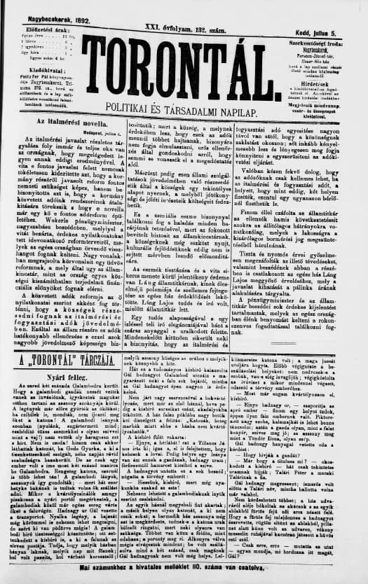 Torontál, 21. évf. 1892. július 5. 132. sz.