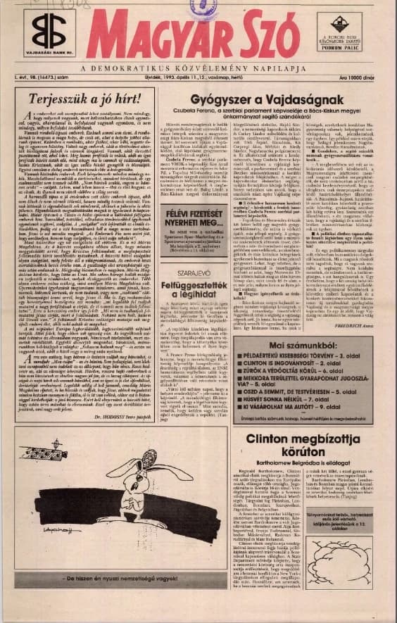 Magyar Szó, 50. évf. 1993. április 11. – 12. 98. sz. 1–28. oldal