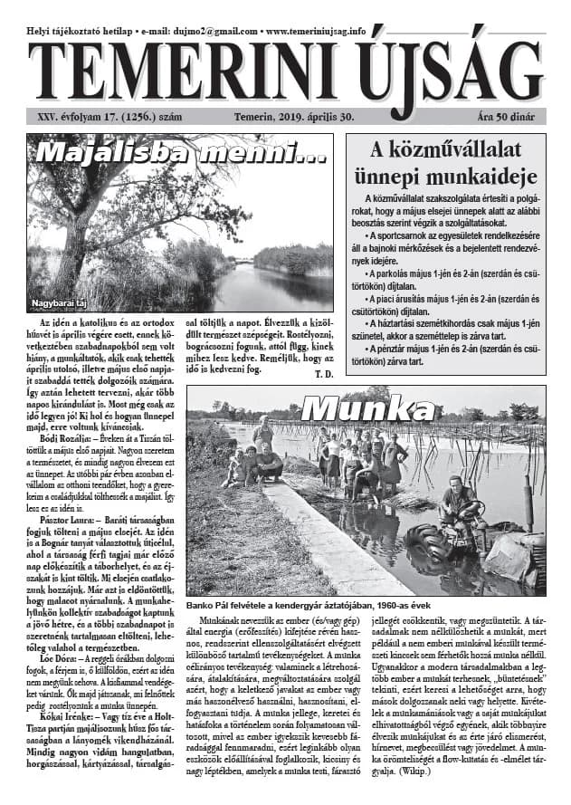 Temerini Újság, 25. évf. 2019. április 30. 17. sz.