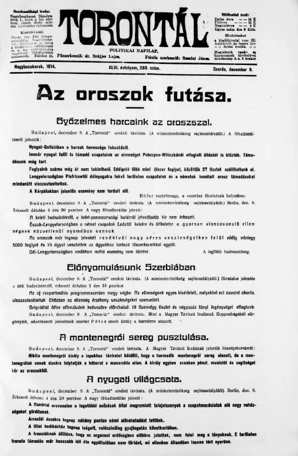 Torontál, 43. évf. 1914. december 9. 280. sz.