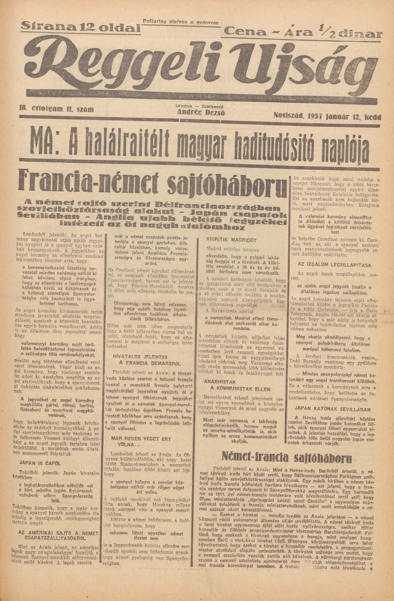 Reggeli Újság, 18. évf. 1937. január 12. 11. sz.