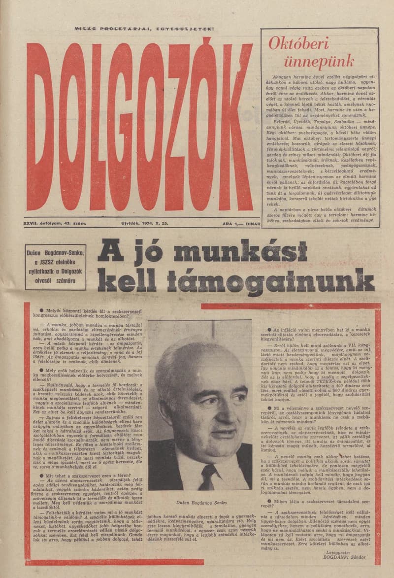 Dolgozók, 28. évf. 1974. október 25. 43. sz.