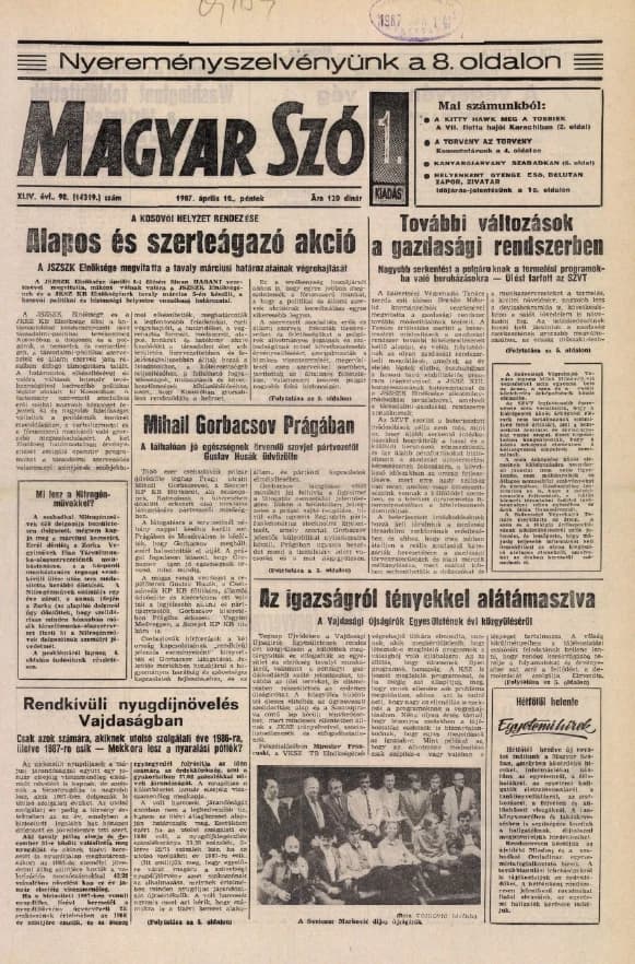 Magyar Szó, 44. évf. 1987. április 10. 98. sz. 1–24. oldal