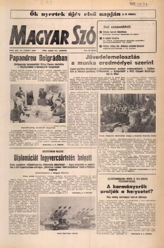 Magyar Szó, 43. évf. 1986. január 16. 14. sz. 1–20. oldal
