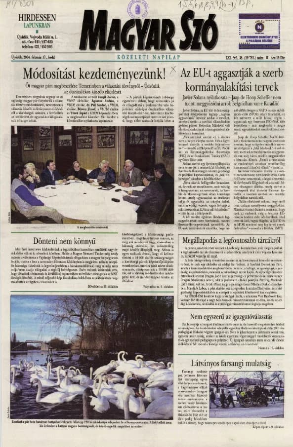 Magyar Szó, 61. évf. 2004. február 17. 38. sz. 1–20. oldal