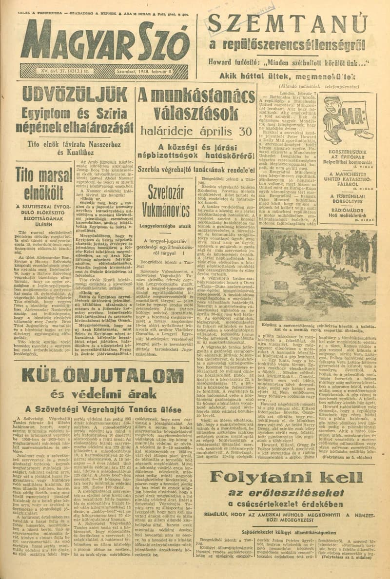 Magyar Szó, 15. évf. 1958. február 8. 37. sz. 1–12. oldal