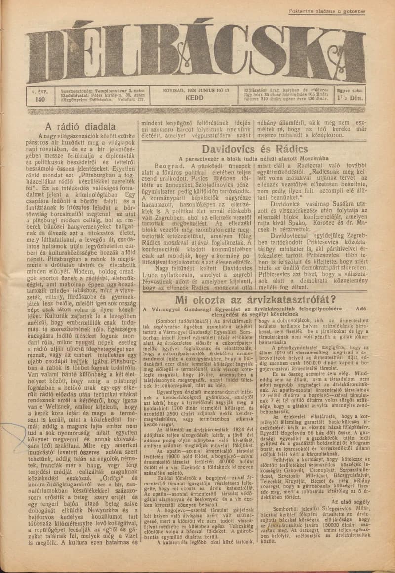 Délbácska, 5. évf. 1924. június 17. 140. sz.