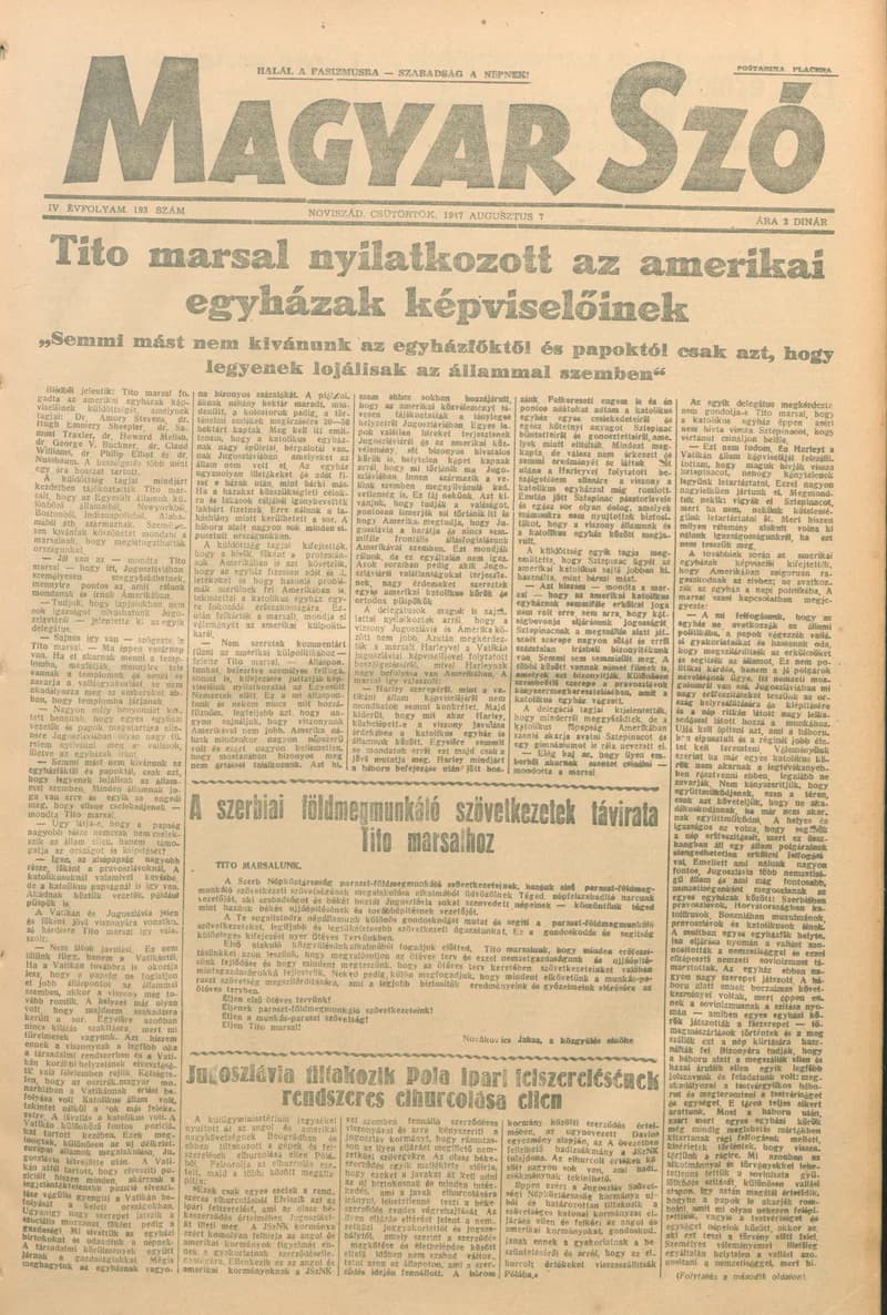 Magyar Szó, 4. évf. 1947. augusztus 7. 193. sz. 1–8. oldal
