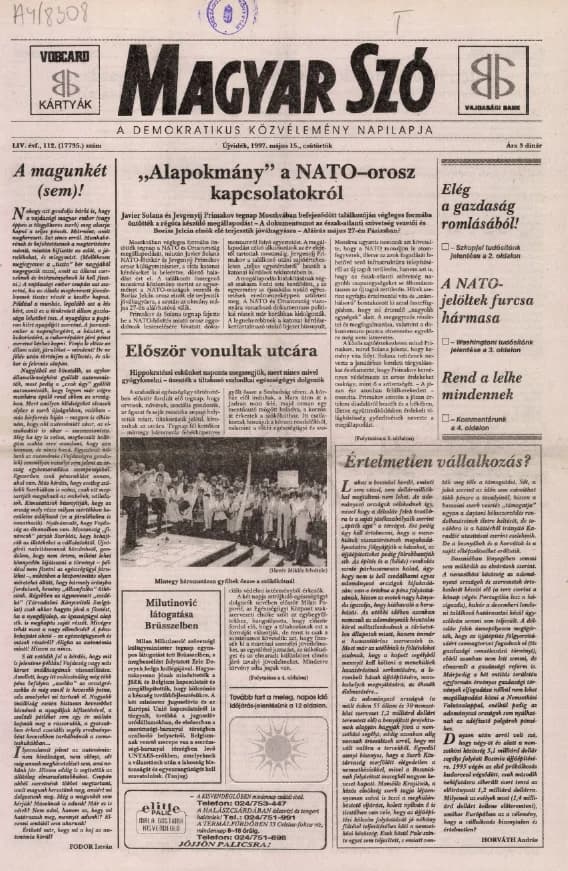 Magyar Szó, 54. évf. 1997. május 15. 112. sz. 1–16. oldal