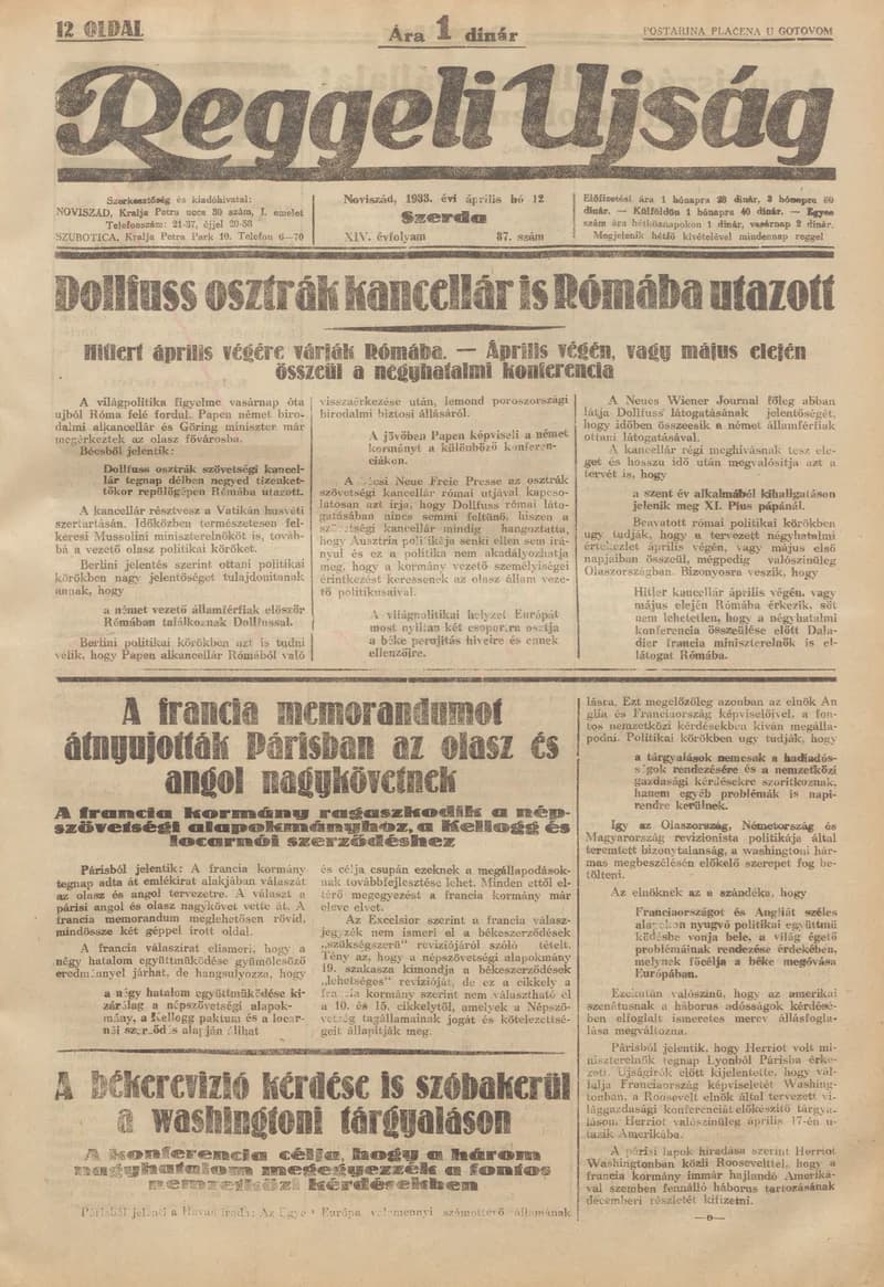 Reggeli Újság, 14. évf. 1933. április 15. 90. sz.
