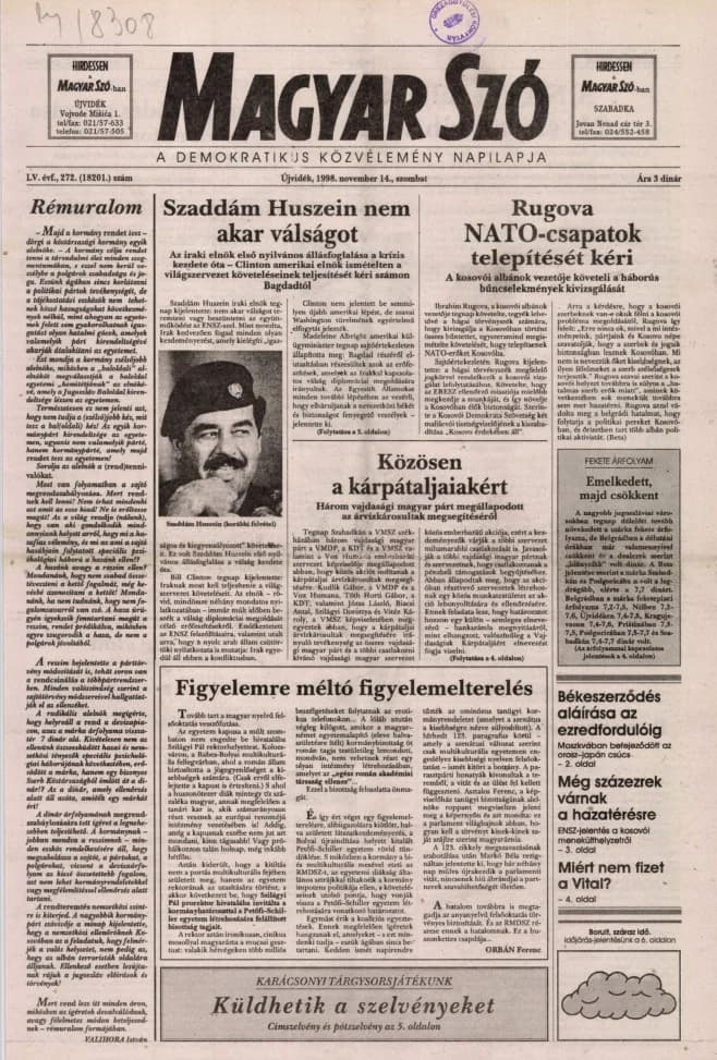 Magyar Szó, 55. évf. 1998. november 14. 272. sz. 1–16. oldal