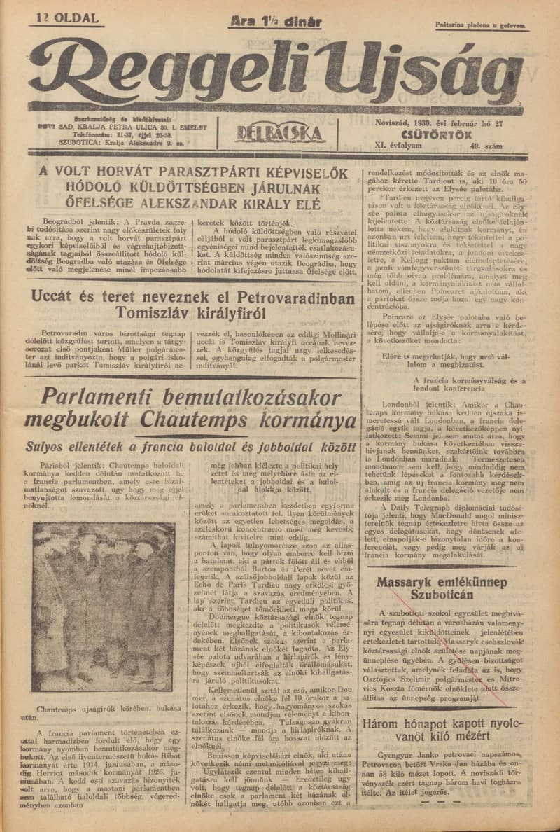 Reggeli Újság, 11. évf. 1930. február 27. 49. sz.