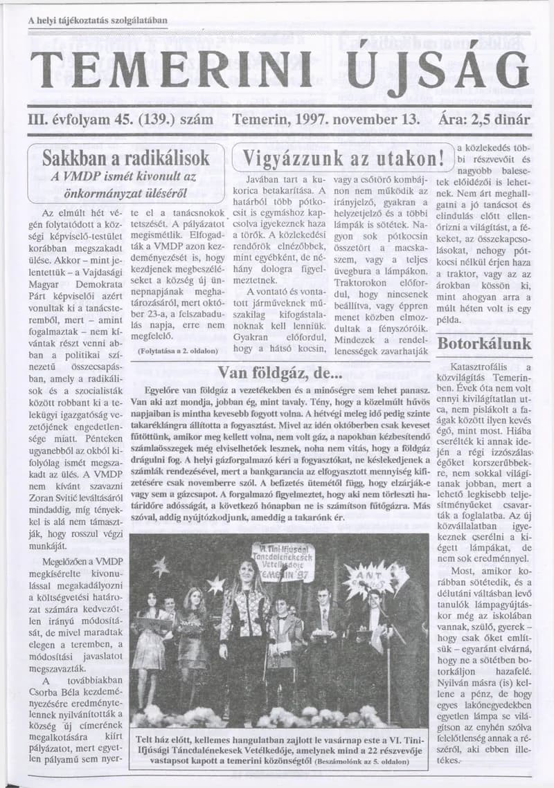 Temerini Újság, 3. évf. 1997. november 13. 45. sz.
