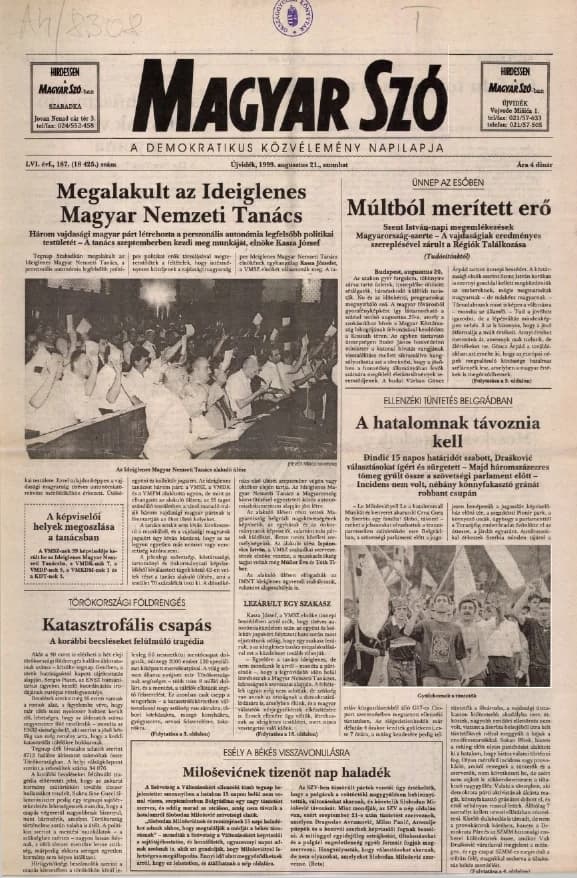 Magyar Szó, 56. évf. 1999. augusztus 21. 187. sz. 1–16. oldal