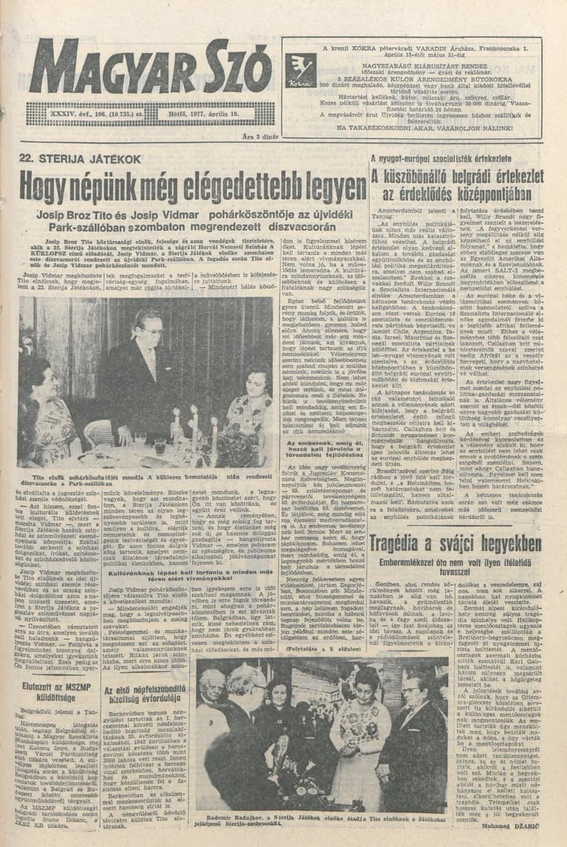 Magyar Szó, 34. évf. 1977. április 18. 106. sz.