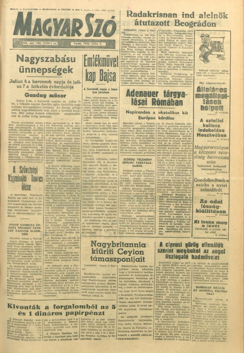 Magyar Szó, 13. évf. 1956. július 3. 180. sz. 1–8. oldal